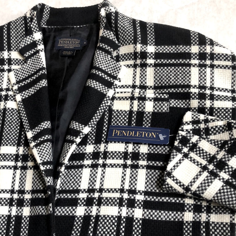 Pendleton Virgin Wool Black and White Tartan Plaid Women Blazer Jacket Size S - Picture 10 of 16